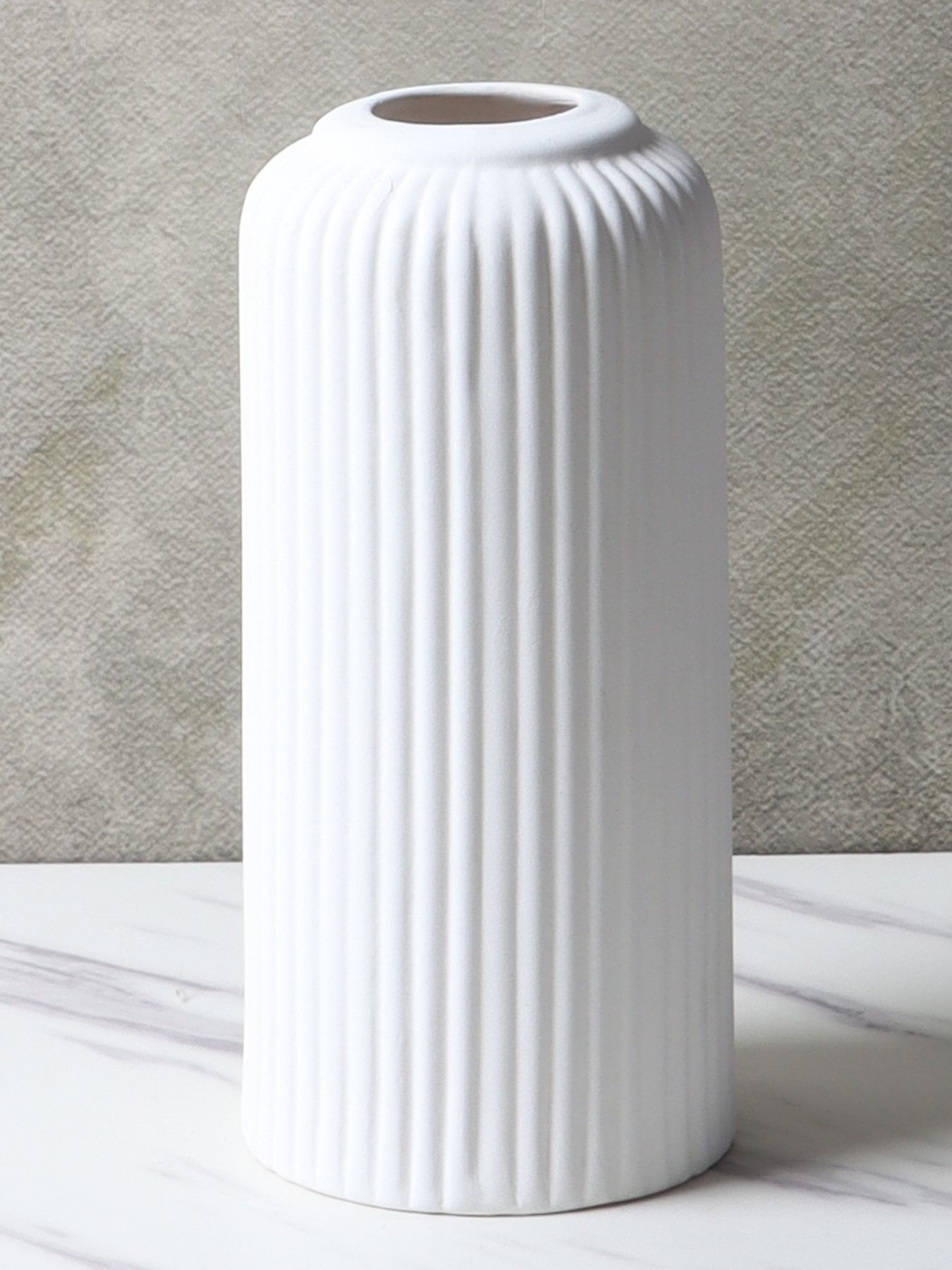 White flower vase, ceramic vase, flower vase for living room, home decor items Medium flower vase