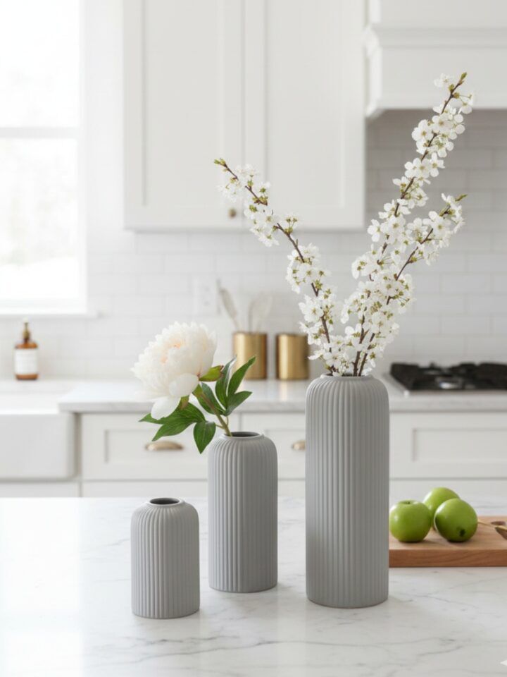 Grey Ceramic Flower Vase set of 3pc