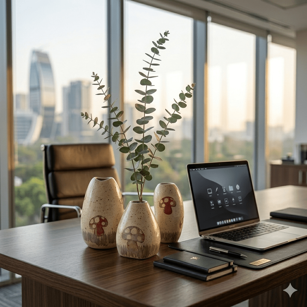Stone Design Ceramic Vase Set of 3pcs White Finish