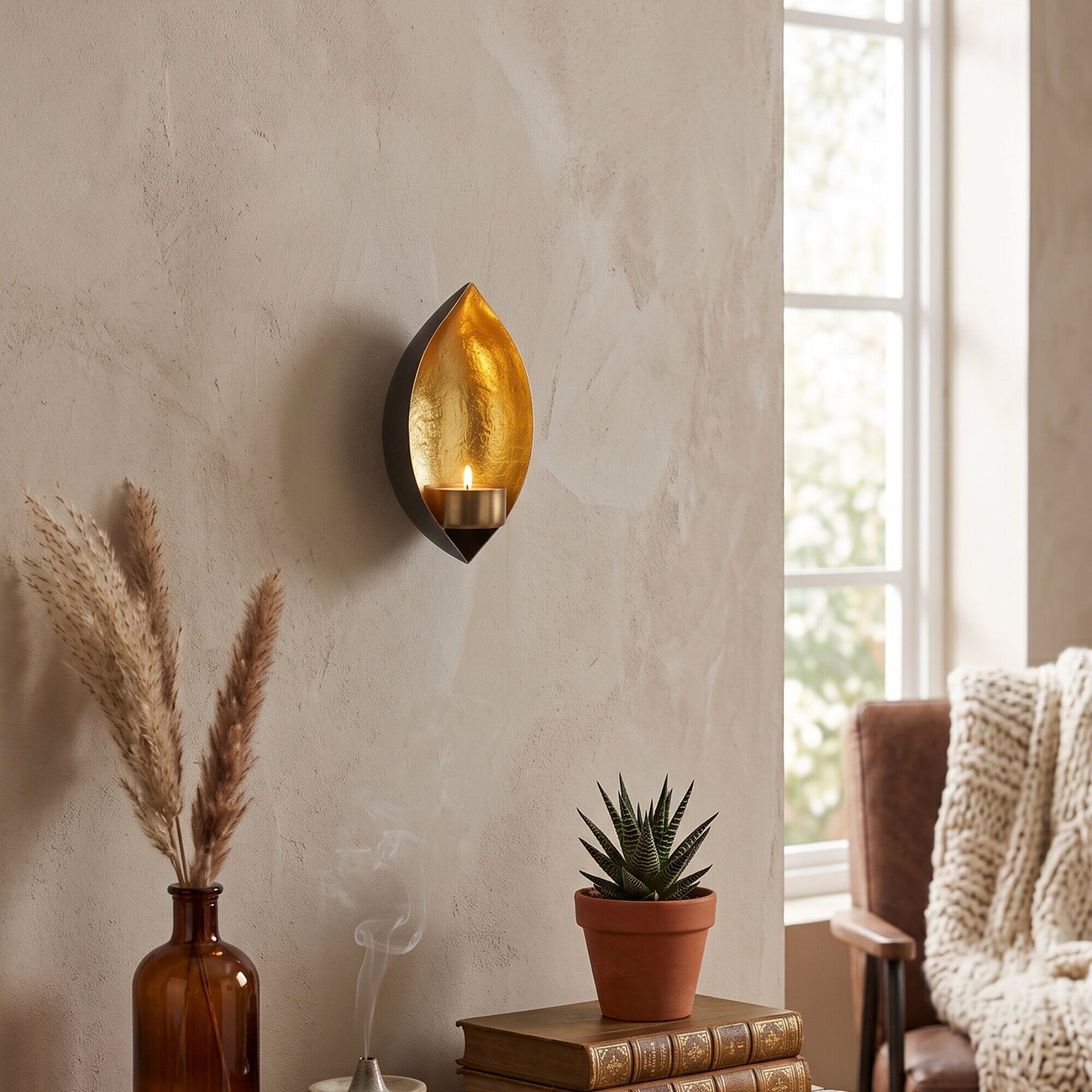 3 Gold Drop Shape Wall Candle Holder Set of 2 for Home Decor