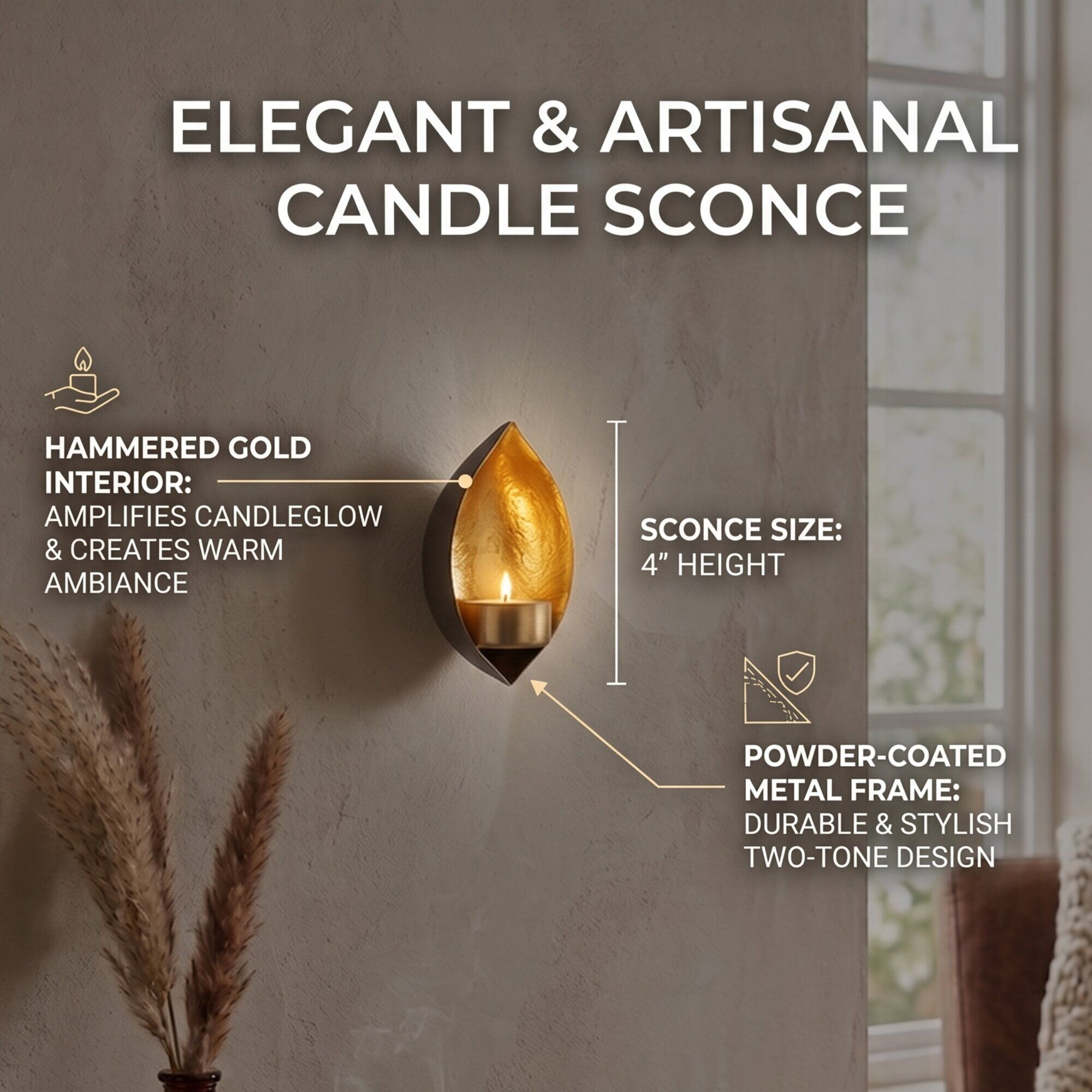 6 Gold Drop Shape Wall Candle Holder Set of 2 for Home Decor