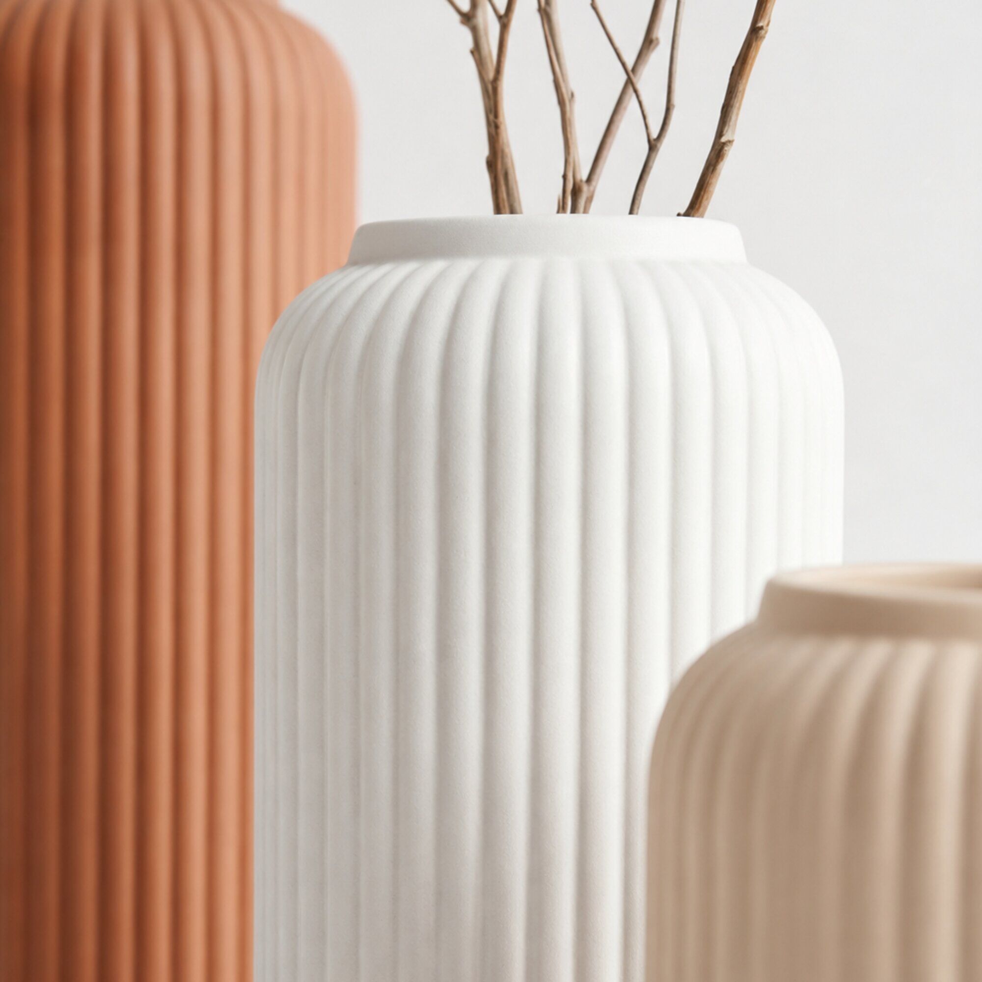 KAT-613 brown beige white -3 Ceramic Flower Vase Set of 3 in Brown White and Beige Matte