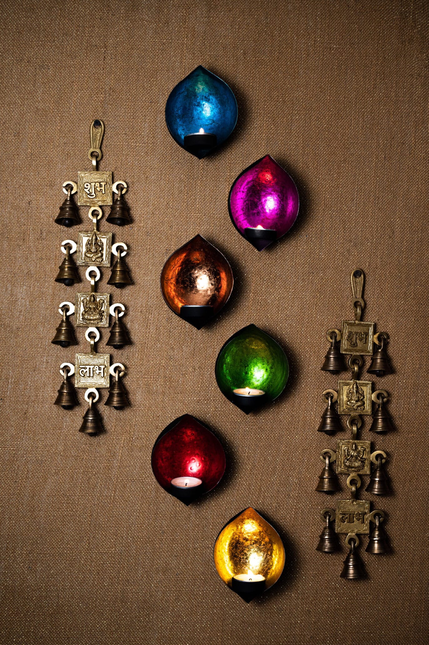 Wall Diya Shape Candle Holder Multicolor Set of 6