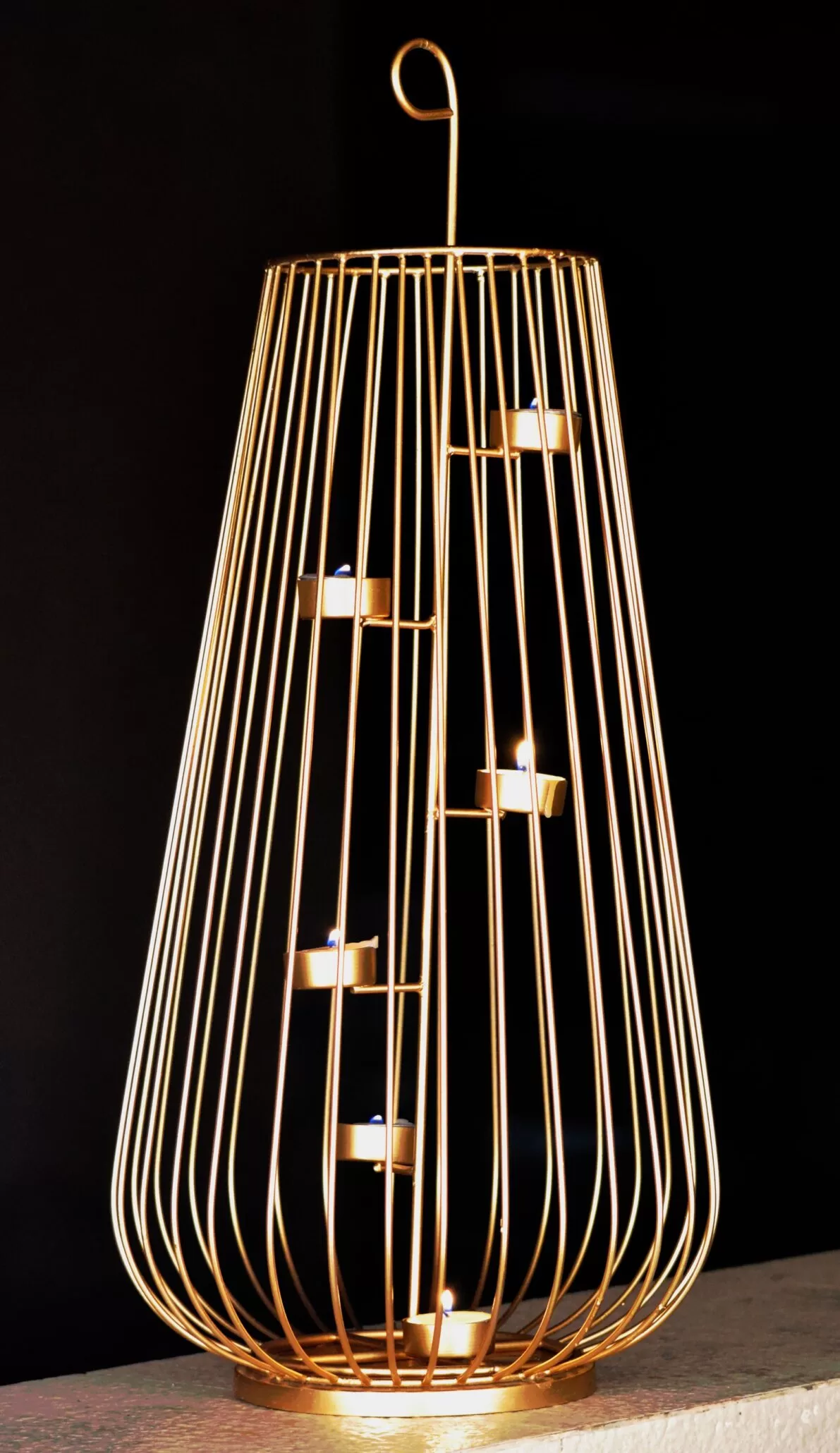 CANDLE VOTIVE HURRICANE WIRE HOLDER (MATT GOLD- 24″)