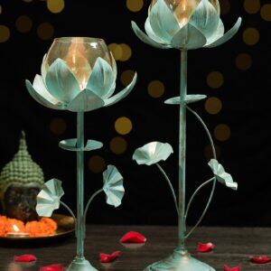 Table Lotus Candle Holder set of 2 pcs (Blue Gold)