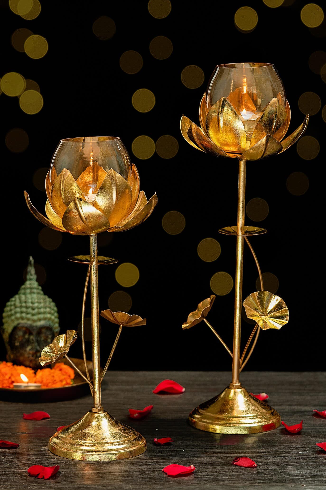Table Lotus Set of 2 pcs (Crackle Gold)