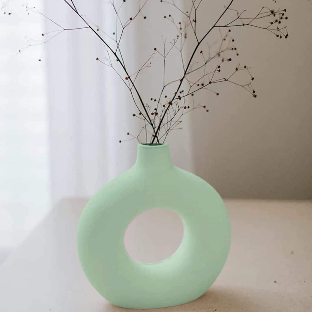 Ceramic Donut Vase for Dried Flower-8″ Lite Green