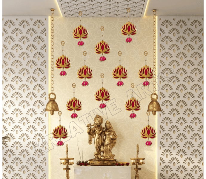 Decorative Hanging Lotus with jhumka, wall decor, Set of 12pcs PINK