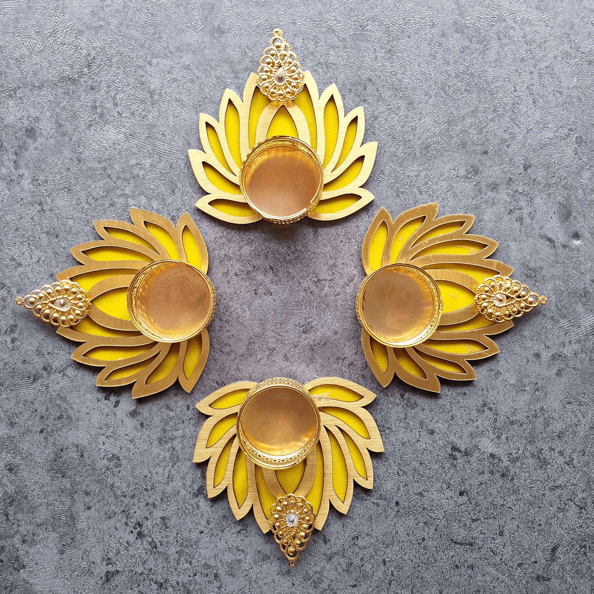 Lotus Tealight Holder: Rangoli and Home Decor, Pack of 4 pc (Yellow)