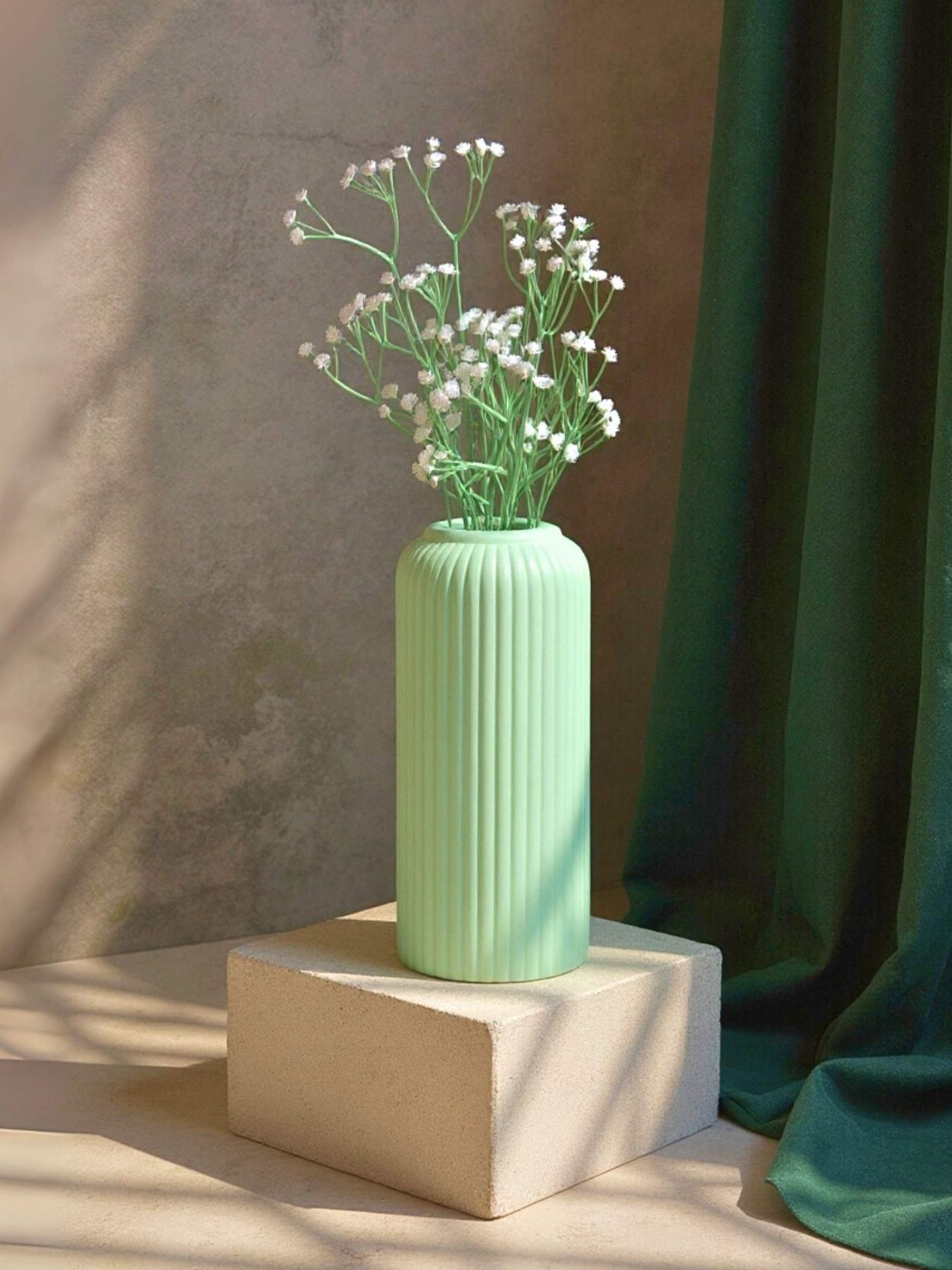 light green flower vase, ceramic vase, flower vase for living room, home decor items