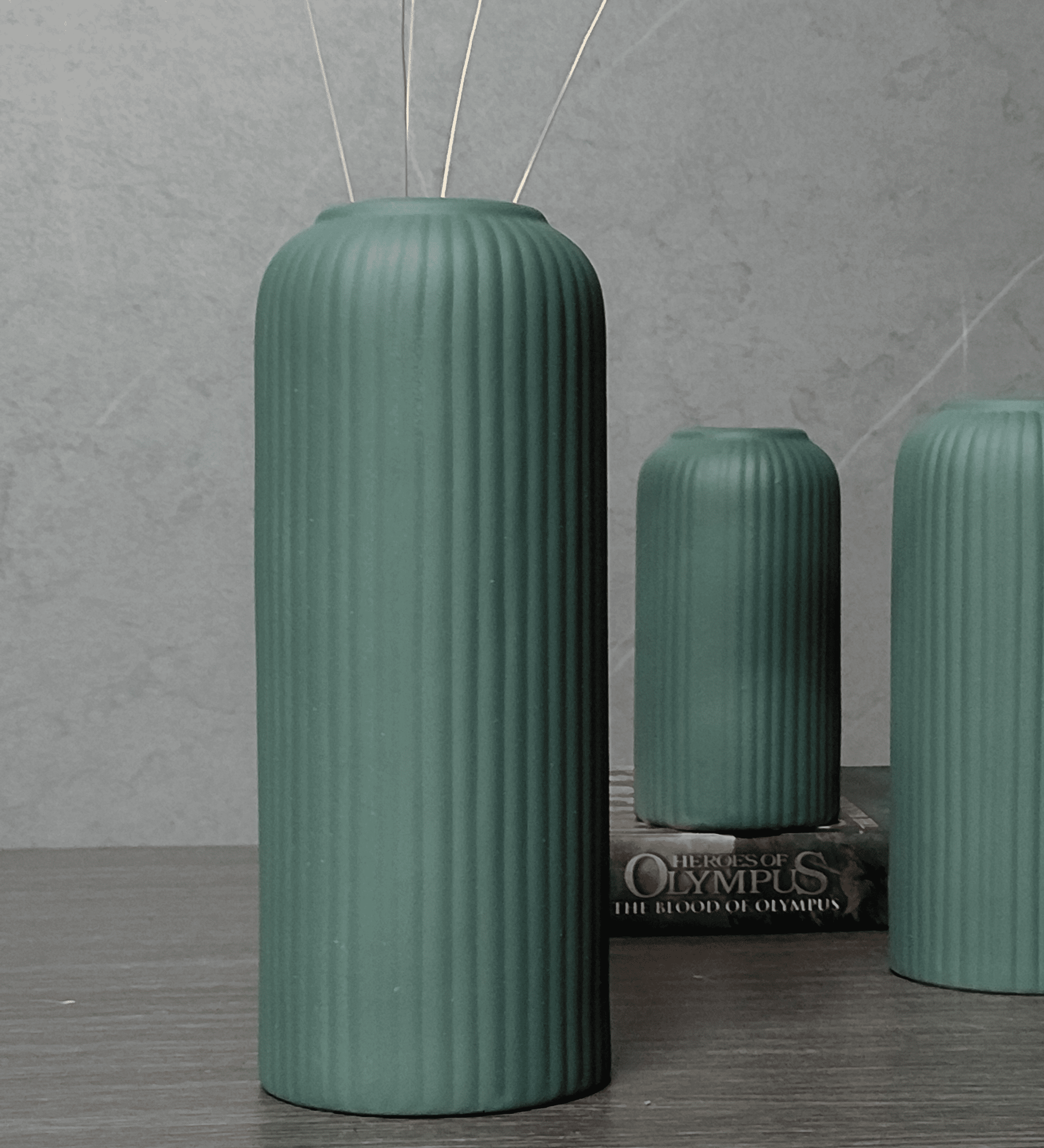 Ribbed Design Bottle Green Ceramic Flower Vase- 10″(LARGE -Without Flower)