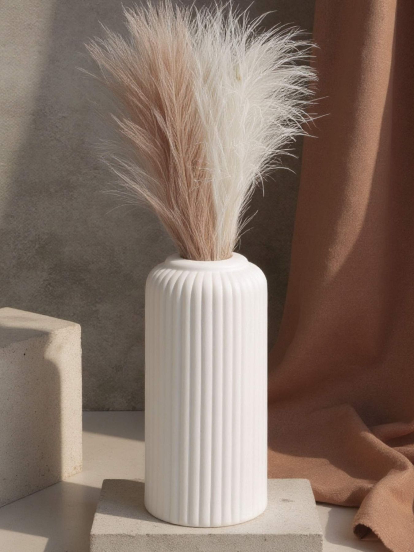 White flower vase, ceramic vase, flower vase for living room, home decor items Medium flower vase