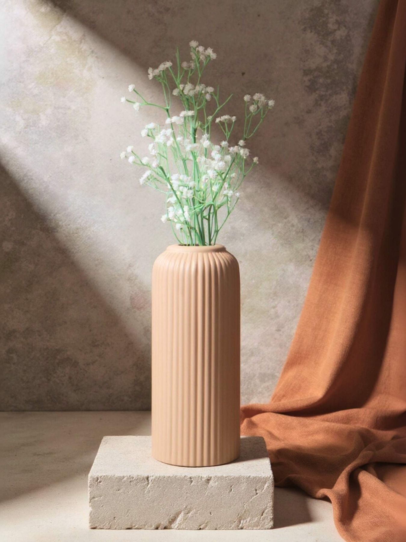 beidge flower vase, ceramic vase, flower vase for living room, home decor items