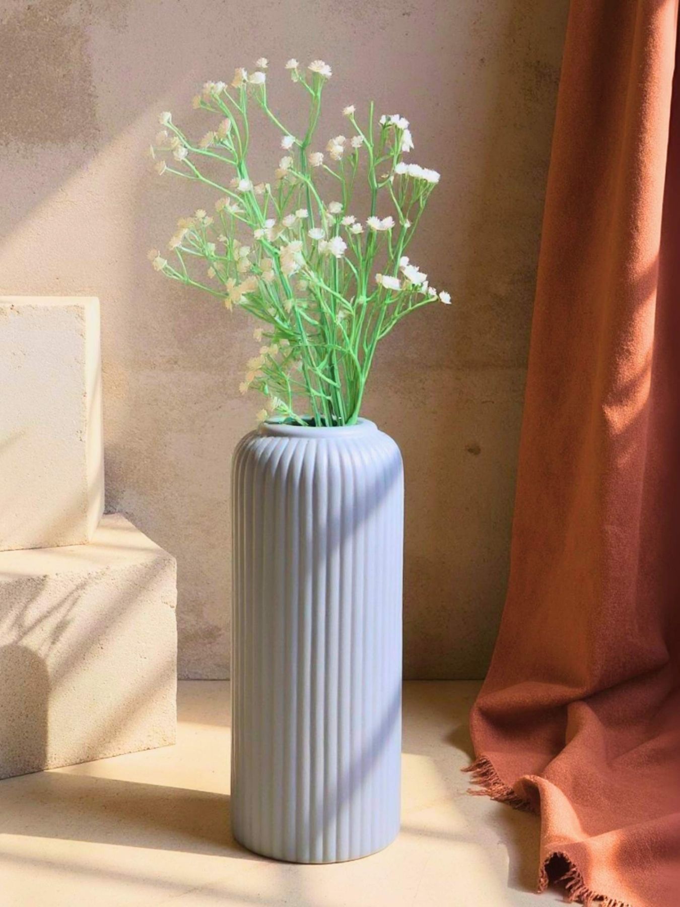 Grey ceramic vase, flower vase for living room