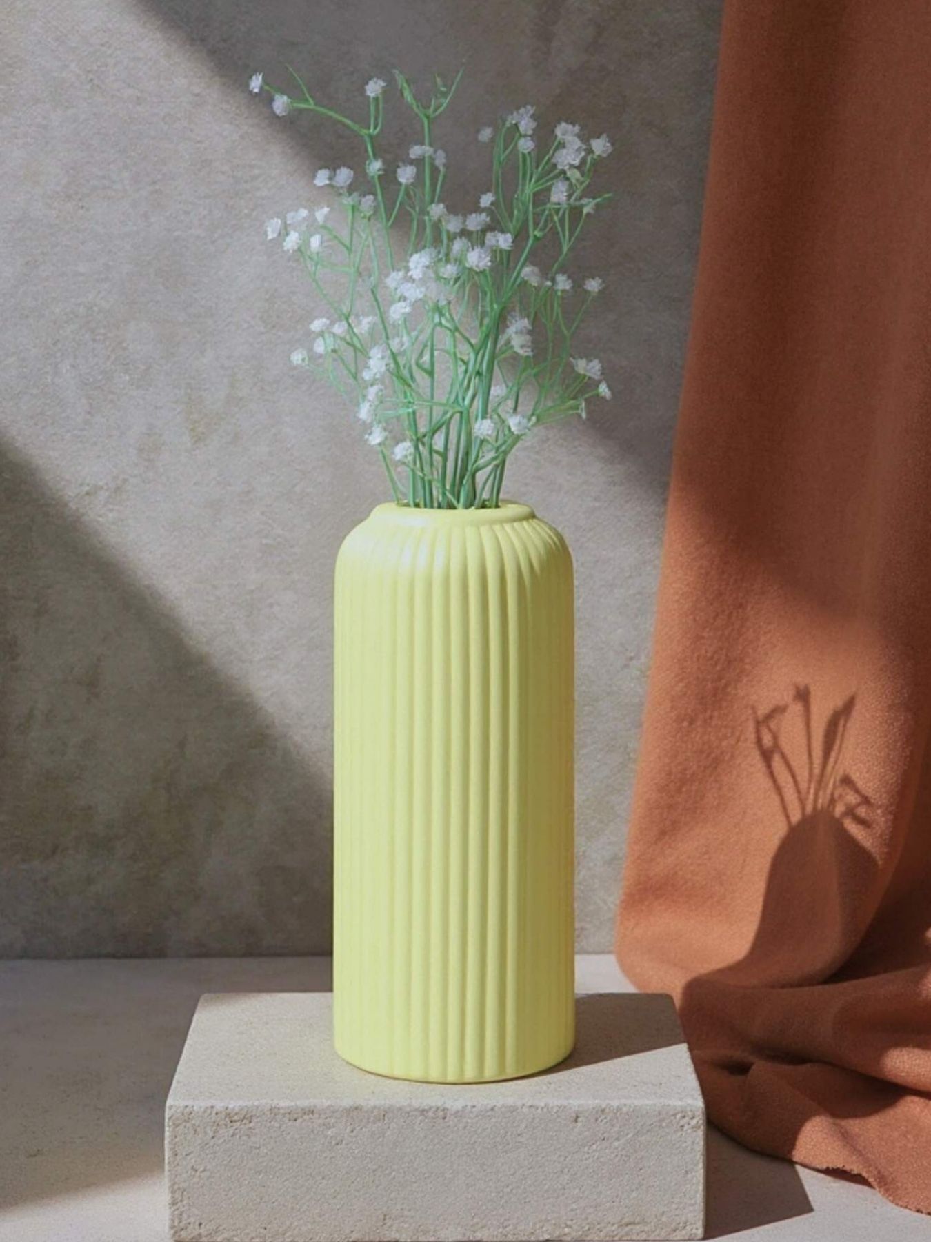yellow flower vase, ceramic vase, flower vase for lving room, home decor item, home decoration item for living room